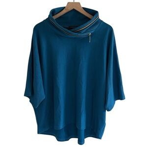 Creation Women’s M Teal Blue Zip Cowl Neck Sweater Dolman Sleeve Boxy Top